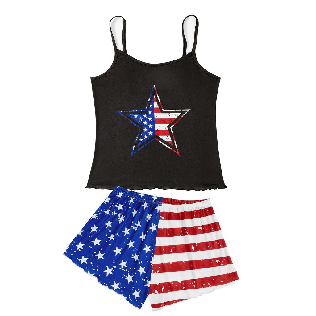 Zando American Flag 4th of July Pajamas Cute Pajama Set Summer Pajamas for Women Sexy Pajama Set for Women Cute Pajama Sets for Women Pajamas for Women Set Sleep Sets for Women American Flag Large